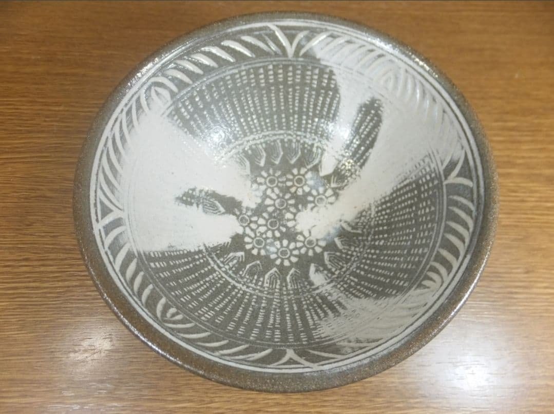 真作保証 千漢鳳 自作 三島象嵌茶碗 ペ・ヨンジュンの師 大韓民国陶芸名匠 韓国